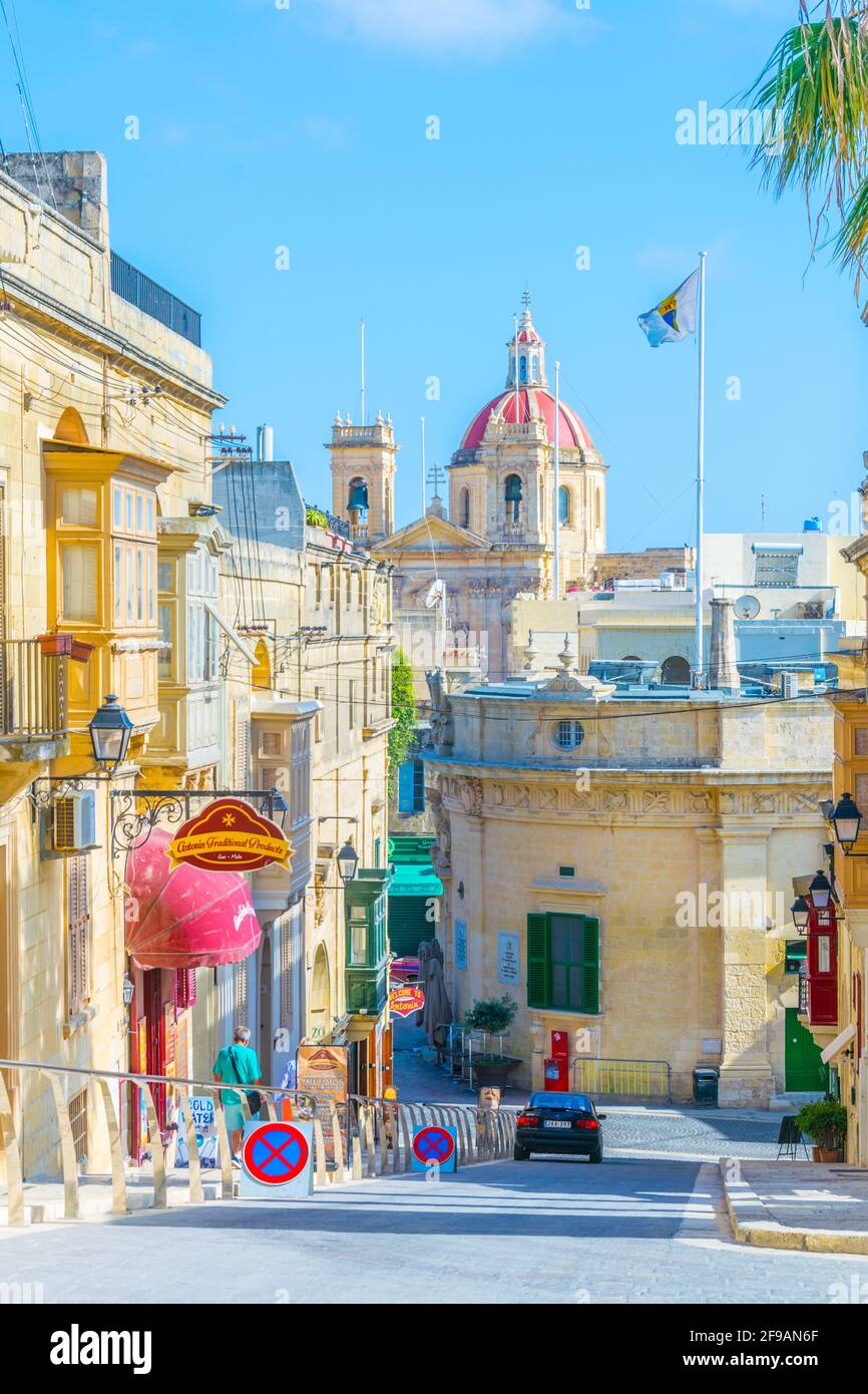 Victoria Rabat Streets VICTORIA (RABAT), MALTA, JUNE 7, 2017: View of a narrow street in ...