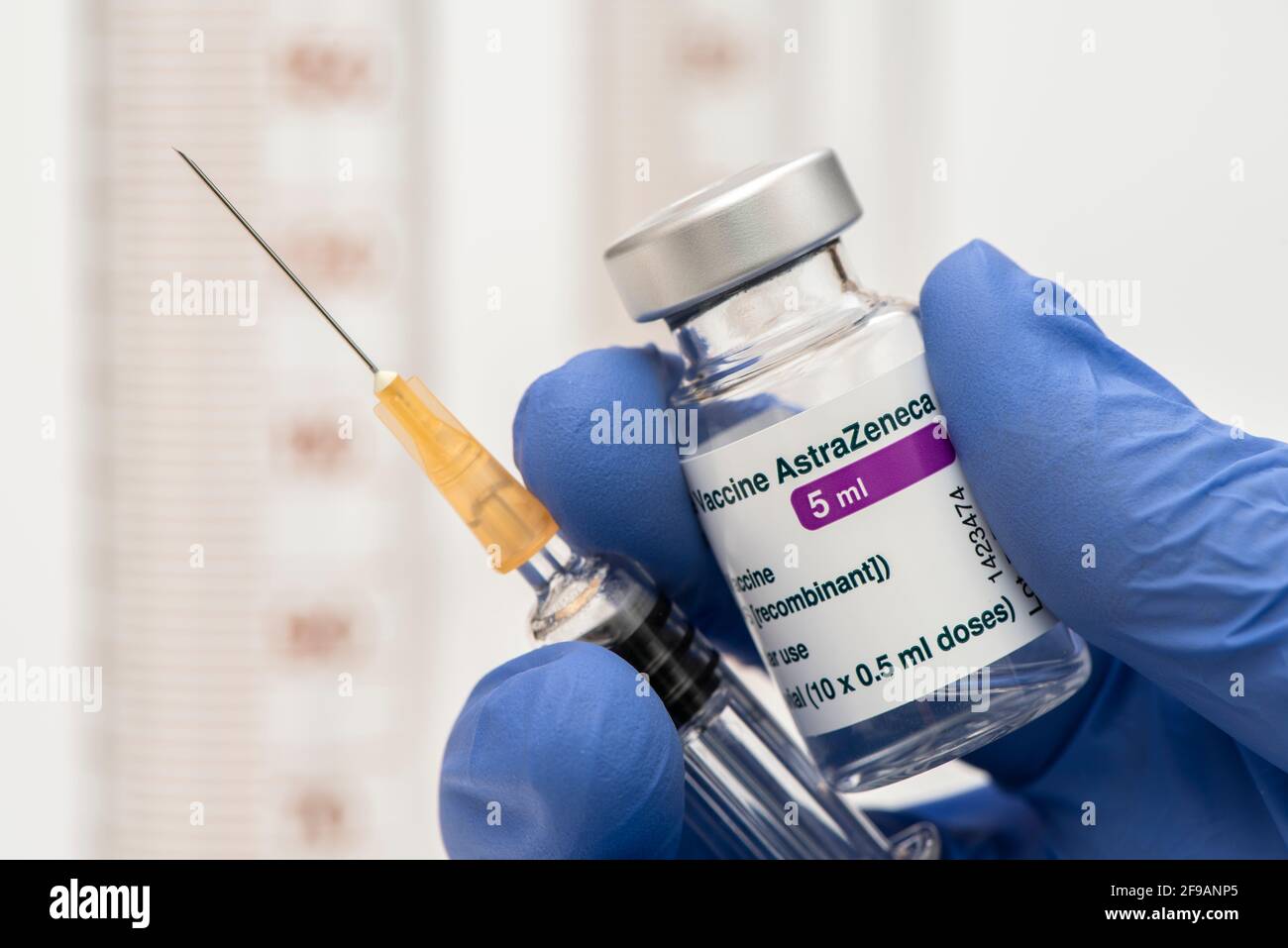 Original vaccination ampoules with vaccine against Covid-19 pandemic Stock Photo