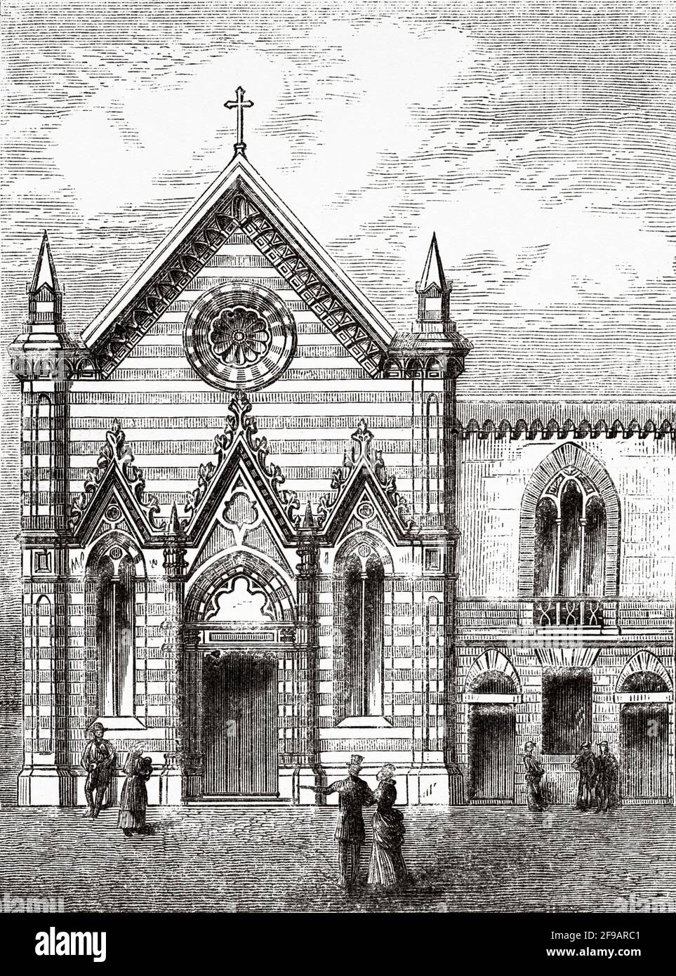 First Protestant Church erected in Rome, late 1800s. Italy, Europe. Old 19th century engraved illustration from Souvenirs de la Reformation en Italie 1883 by John Stoughton (1807-1897) Stock Photo