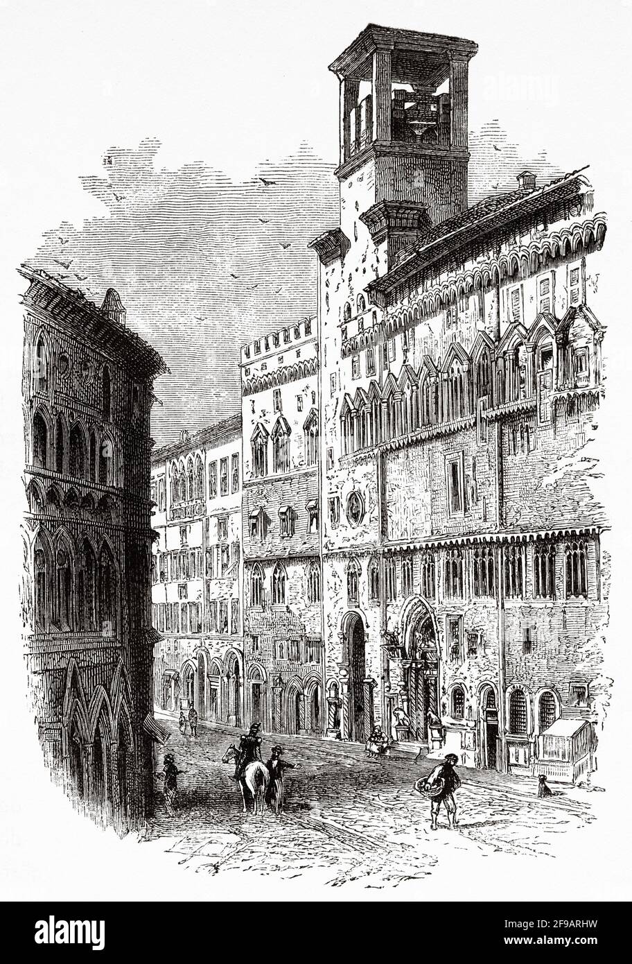 Historic center of Perugia, Umbria region, late 1800s. Italy, Europe. Old 19th century engraved illustration from Souvenirs de la Reformation en Italie 1883 by John Stoughton (1807-1897) Stock Photo