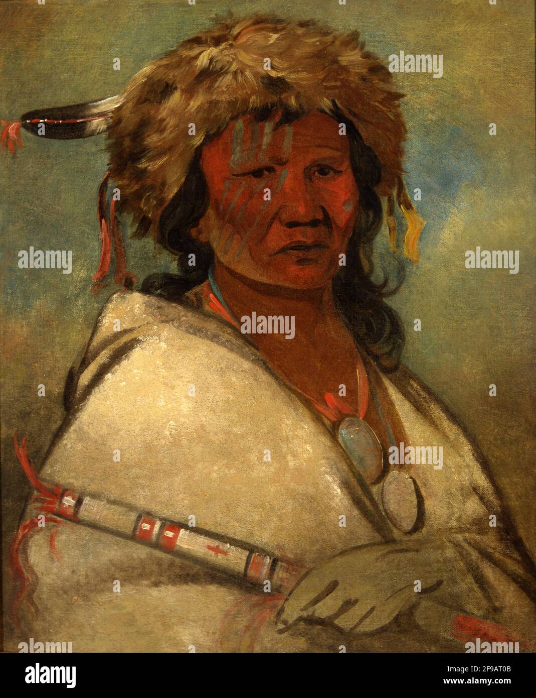 Great Hero, a chief, 1845. Among Ojibwa who travelled with George Catlin to London in 1845, to promote his Indian Gallery. Stock Photo