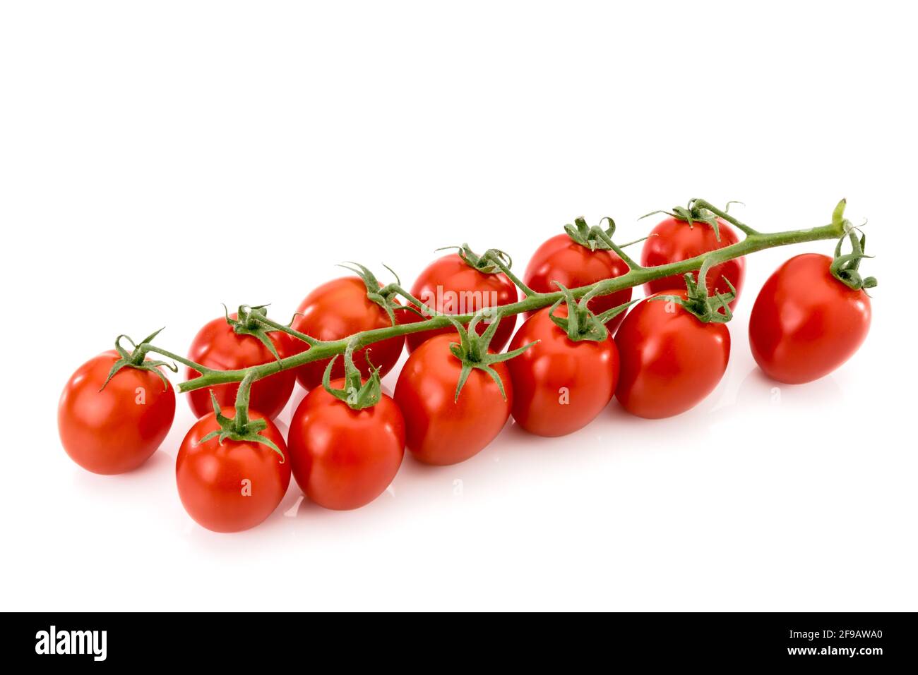 Bunch of Principe Borghese red cherry tomatoes , datterino type isolated on white, copy space Stock Photo