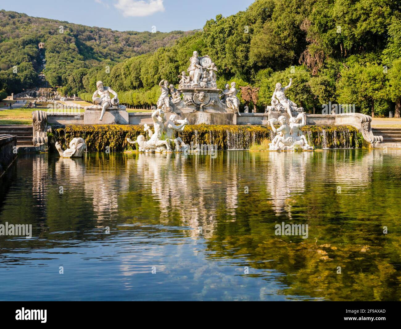 Stunning view of the fountain of Ceres, magnificent sculptural composition made using Carrara marble and travertine, Royal Palace of Caserta, Italy Stock Photo