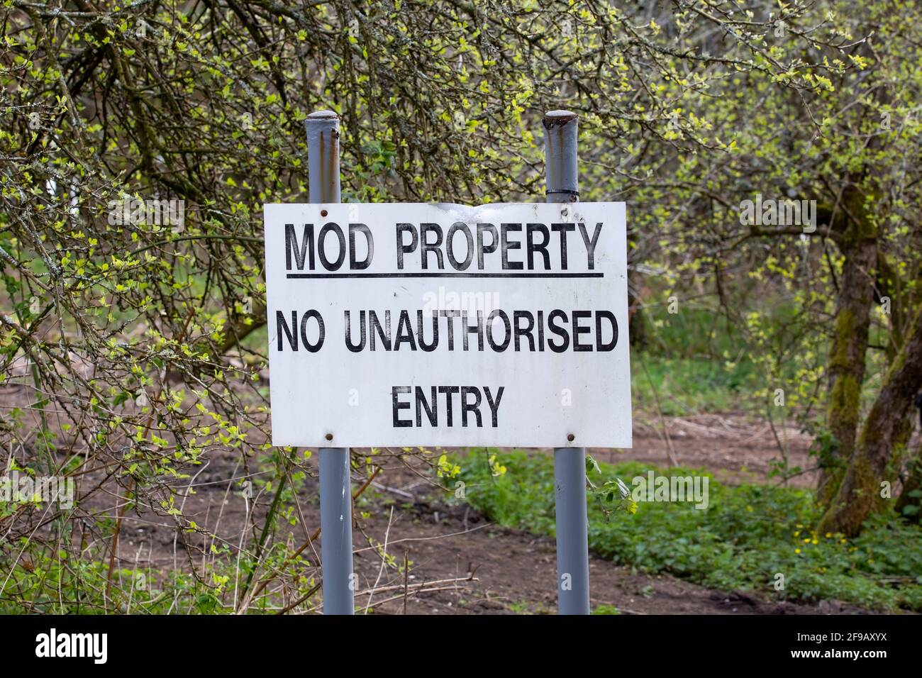 A Sign warning that there is no access to on MOD Property Stock Photo