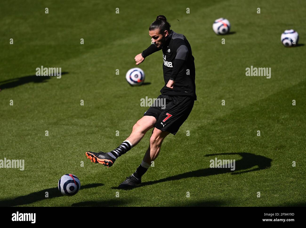 Newcastle United's Andy Carroll warming up prior to kick-off during the Premier League match at St James' Park, Newcastle. Picture date: Saturday April 17, 2021. Stock Photo