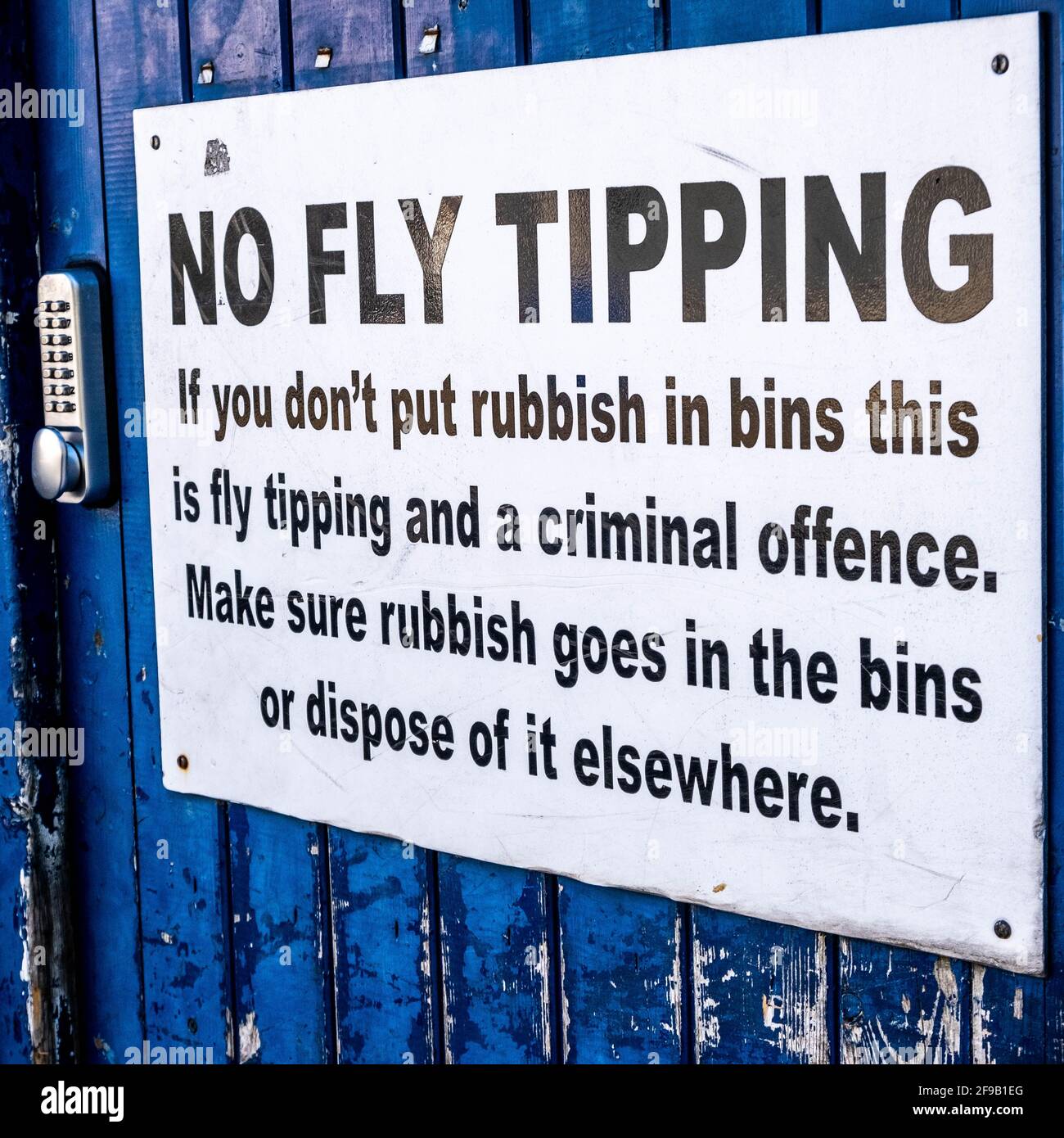 Epsom London UK, April 17 2021, Public Warning Sign Or Notice Against Fly Tipping With No People Stock Photo