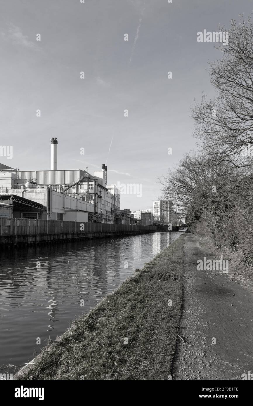 UK, England, London, Hounslow, The Grand Union Canal passes the former Nestlé Coffee Works near Hayes Stock Photo