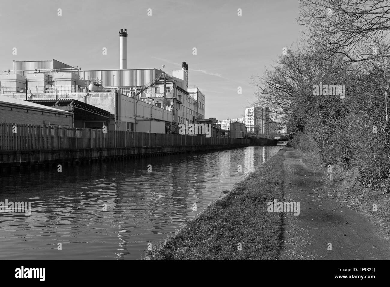 UK, England, London, Hayes, The Grand Union Canal passes the former Nestlé Coffee Works (Now Demolished) Stock Photo