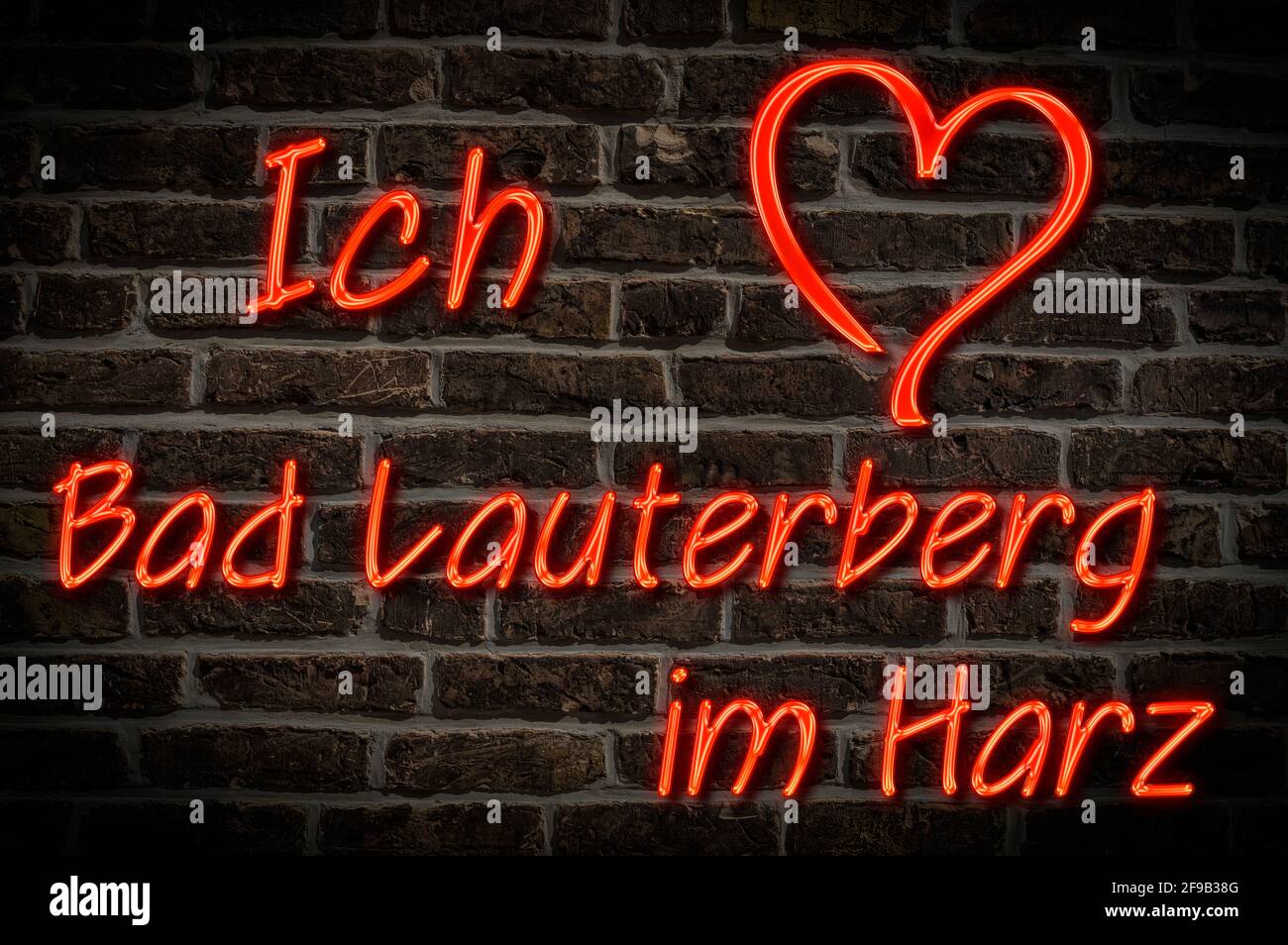 Leuchtreklame, Ich liebe Bad Lauterberg im Harz, Niedersachsen, Deutschland, Europa | Illuminated advertising, I love Bad Lauterberg im Harz, Lower Sa Stock Photo