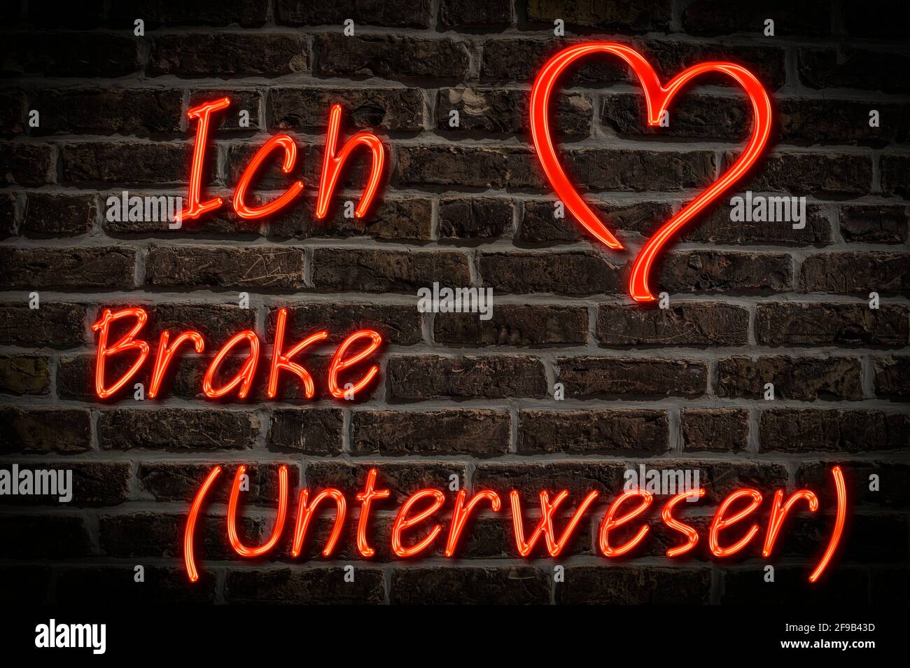 Leuchtreklame, Ich liebe Brake (Unterweser) , Niedersachsen, Deutschland, Europa | Illuminated advertising, I love Brake (Unterweser) , Lower Saxony, Stock Photo