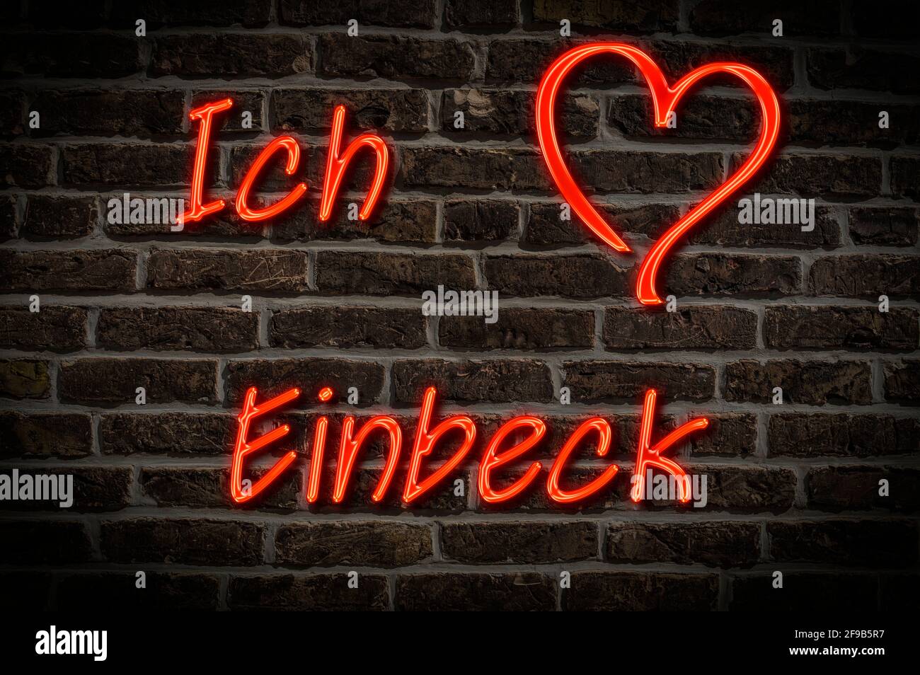 Leuchtreklame, Ich liebe Einbeck, Niedersachsen, Deutschland, Europa | Illuminated advertising, I love Einbeck, Lower Saxony, Germany, Europe Stock Photo