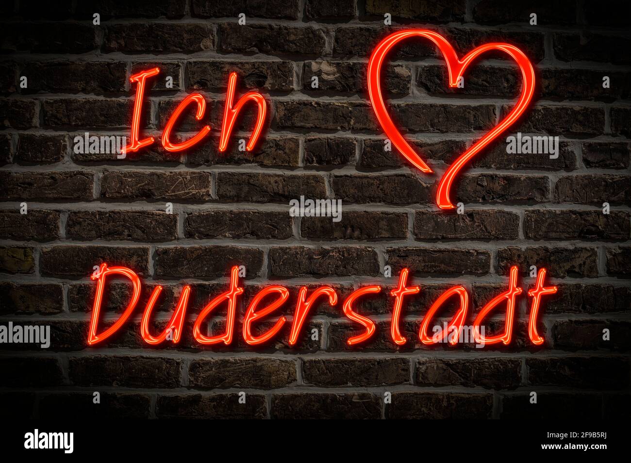 Leuchtreklame, Ich liebe Duderstadt, Niedersachsen, Deutschland, Europa | Illuminated advertising, I love Duderstadt, Lower Saxony, Germany, Europe Stock Photo