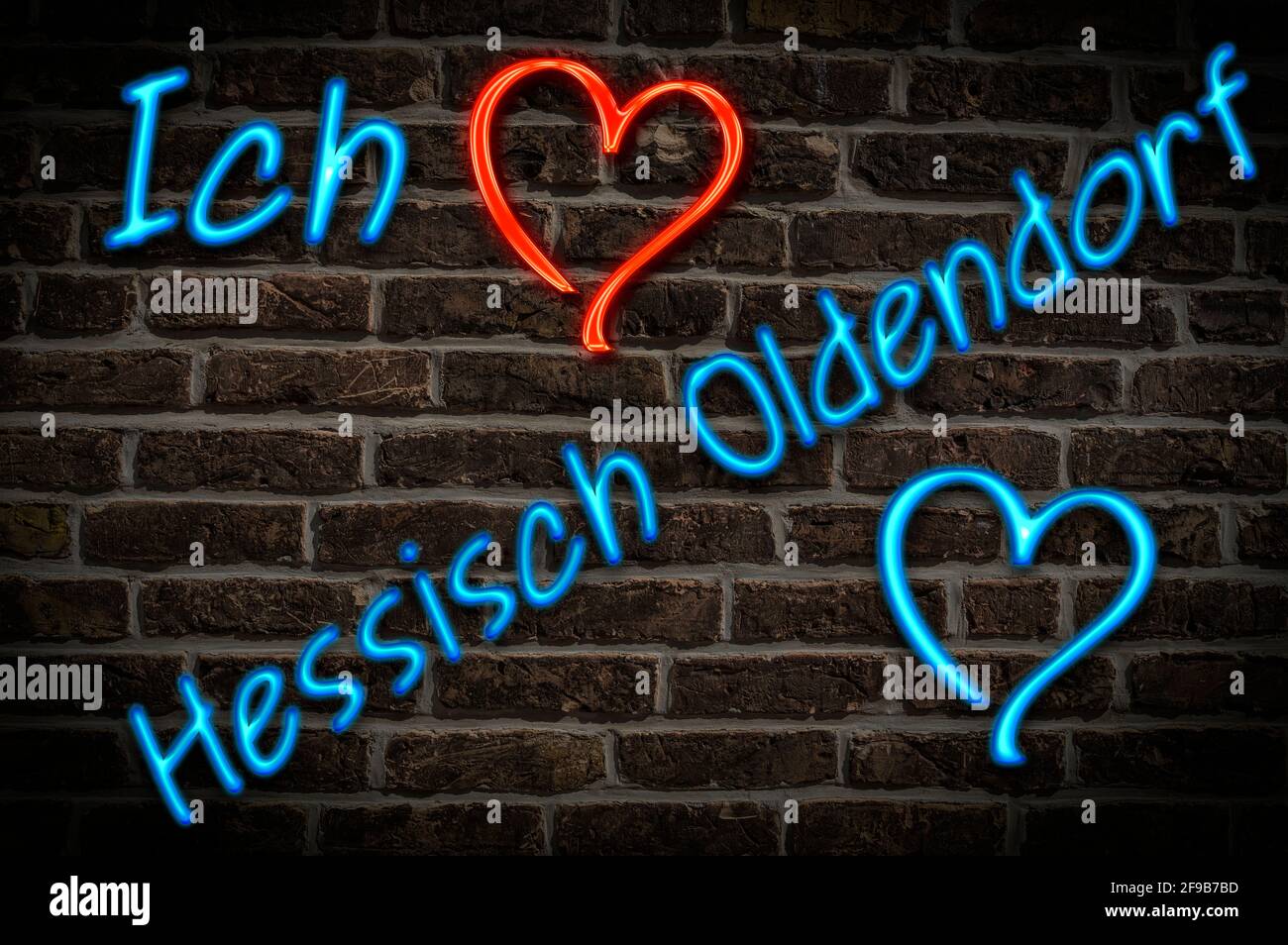 Leuchtreklame, Ich liebe Hessisch Oldendorf, Niedersachsen, Deutschland, Europa | Illuminated advertising, I love Hessisch Oldendorf, Lower Saxony, Ge Stock Photo