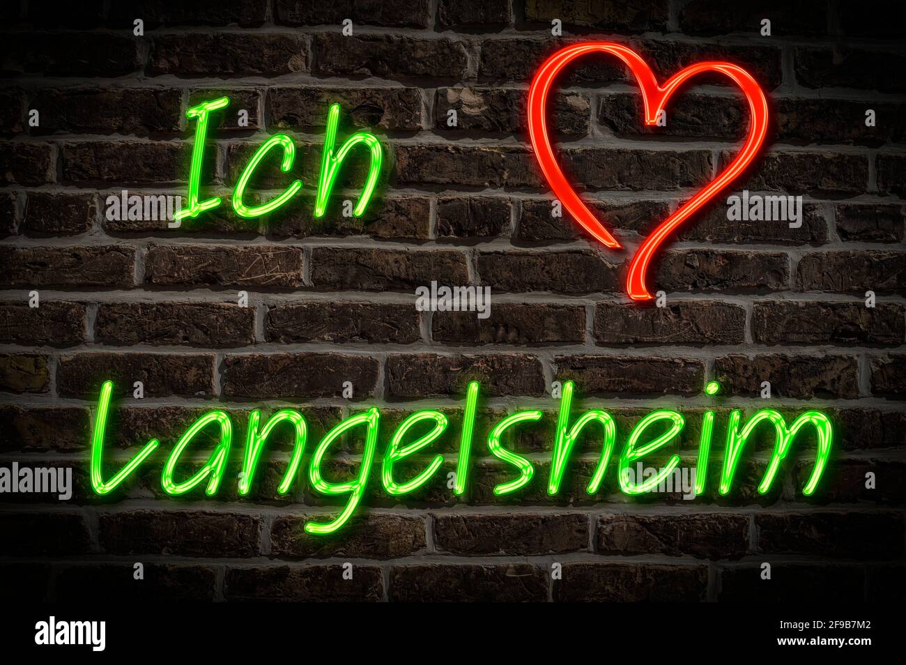 Leuchtreklame, Ich liebe Langelsheim, Niedersachsen, Deutschland, Europa | Illuminated advertising, I love Langelsheim, Lower Saxony, Germany, Europe Stock Photo