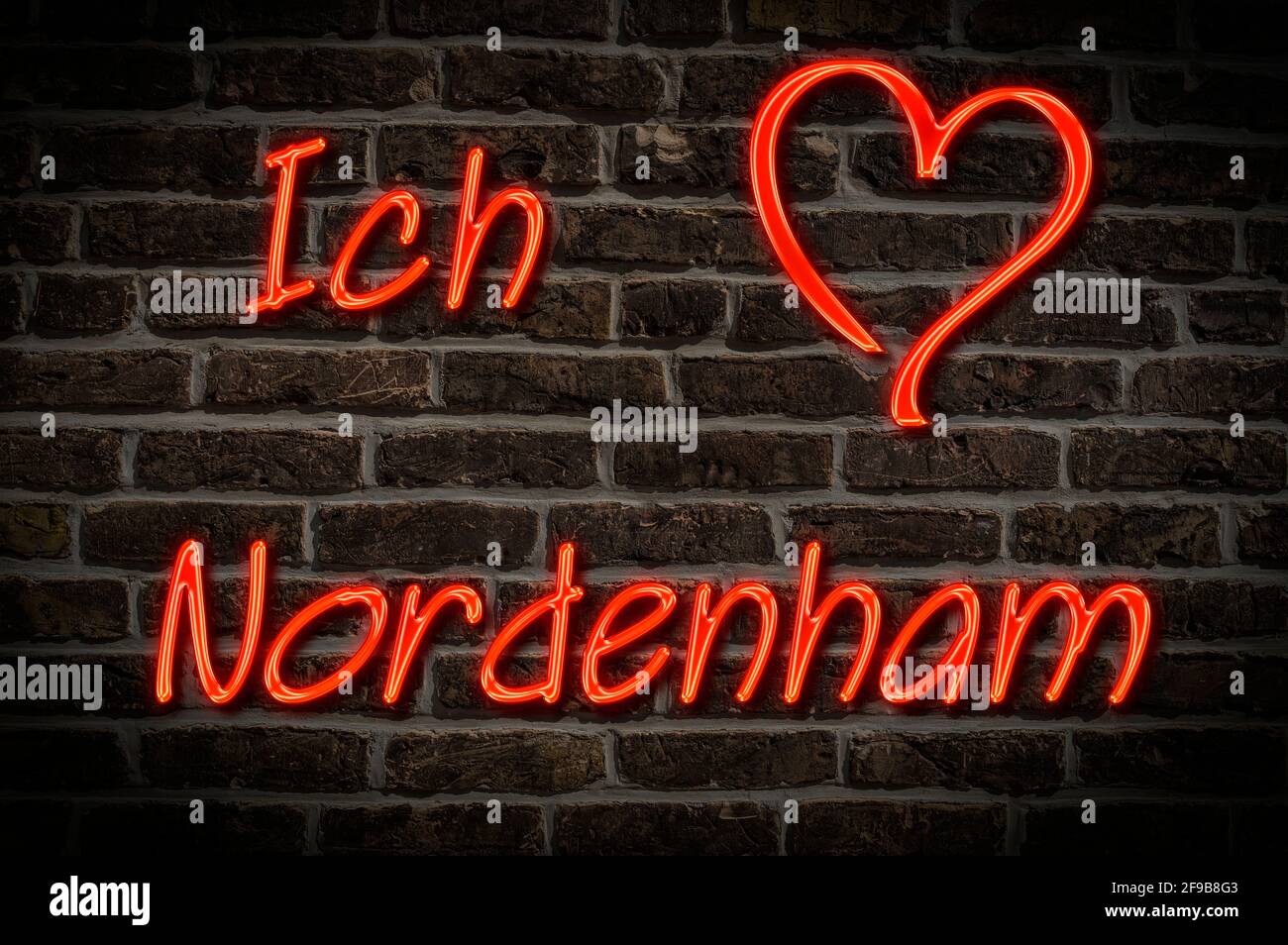 Leuchtreklame, Ich liebe Nordenham, Niedersachsen, Deutschland, Europa | Illuminated advertising, I love Nordenham, Lower Saxony, Germany, Europe Stock Photo