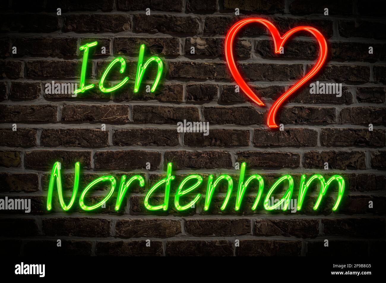 Leuchtreklame, Ich liebe Nordenham, Niedersachsen, Deutschland, Europa | Illuminated advertising, I love Nordenham, Lower Saxony, Germany, Europe Stock Photo