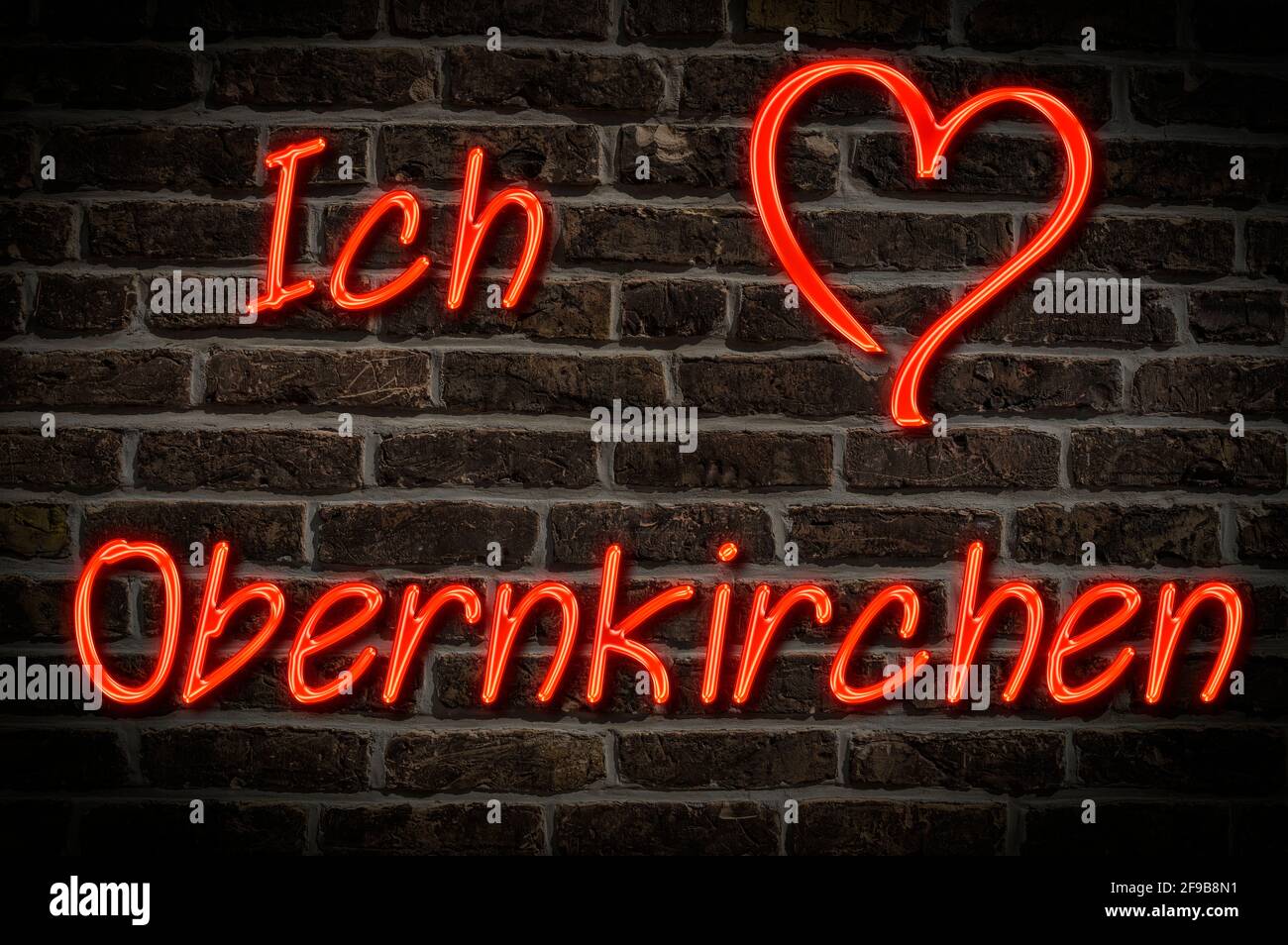 Leuchtreklame, Ich liebe Obernkirchen, Niedersachsen, Deutschland, Europa | Illuminated advertising, I love Obernkirchen, Lower Saxony, Germany, Europ Stock Photo