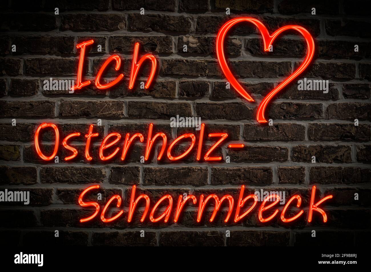 Leuchtreklame, Ich liebe Osterholz-Scharmbeck, Niedersachsen, Deutschland, Europa | Illuminated advertising, I love Osterholz-Scharmbeck, Lower Saxony Stock Photo