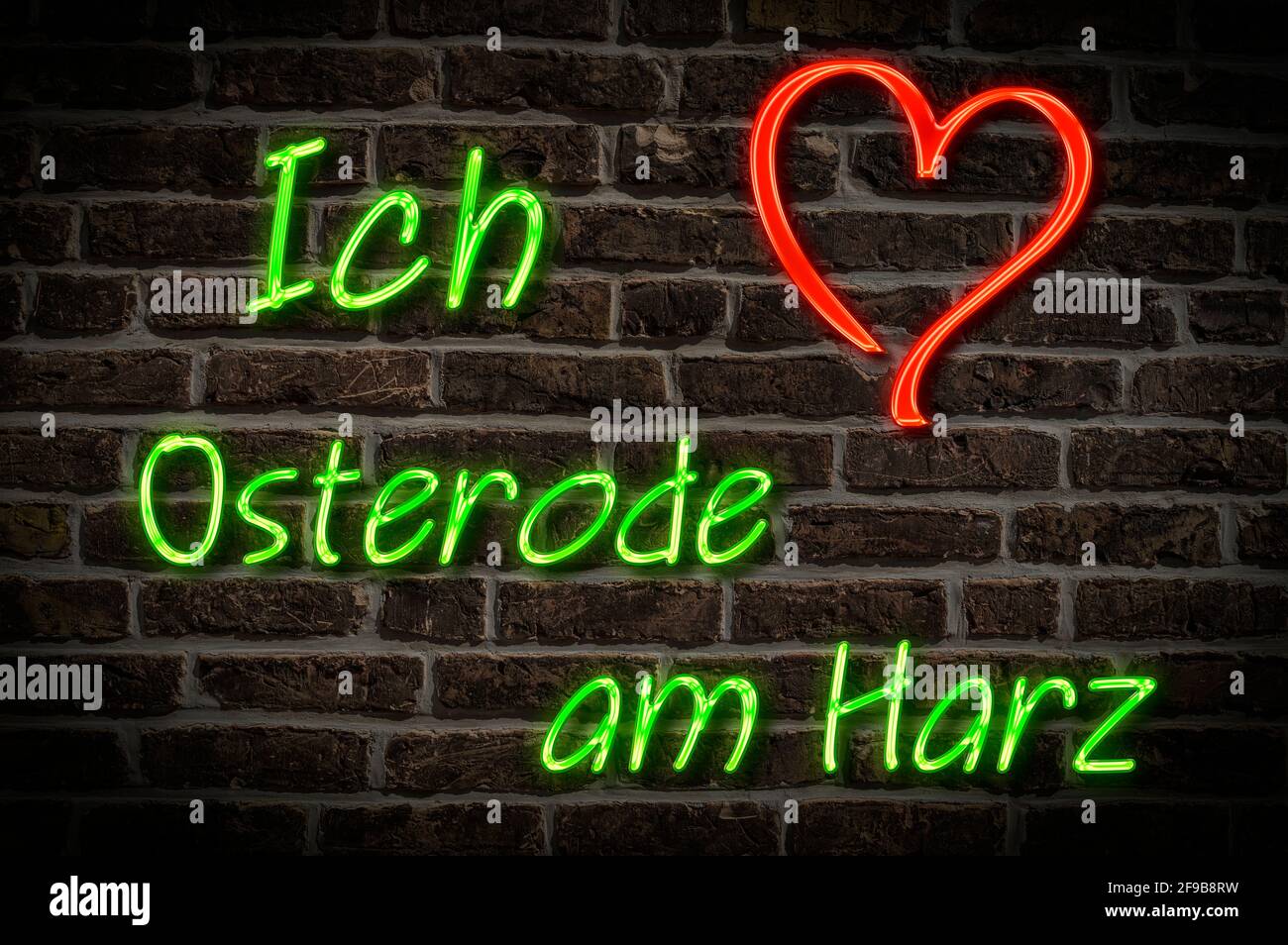 Leuchtreklame, Ich liebe Osterode am Harz, Niedersachsen, Deutschland, Europa | Illuminated advertising, I love Osterode am Harz, Lower Saxony, German Stock Photo