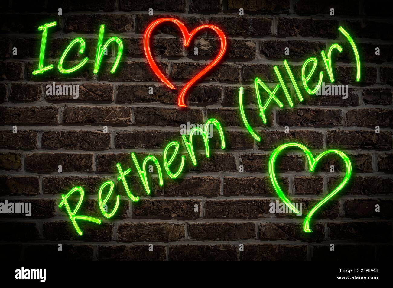 Leuchtreklame, Ich liebe Rethem (Aller), Niedersachsen, Deutschland, Europa | Illuminated advertising, I love Rethem (Aller), Lower Saxony, Germany, E Stock Photo
