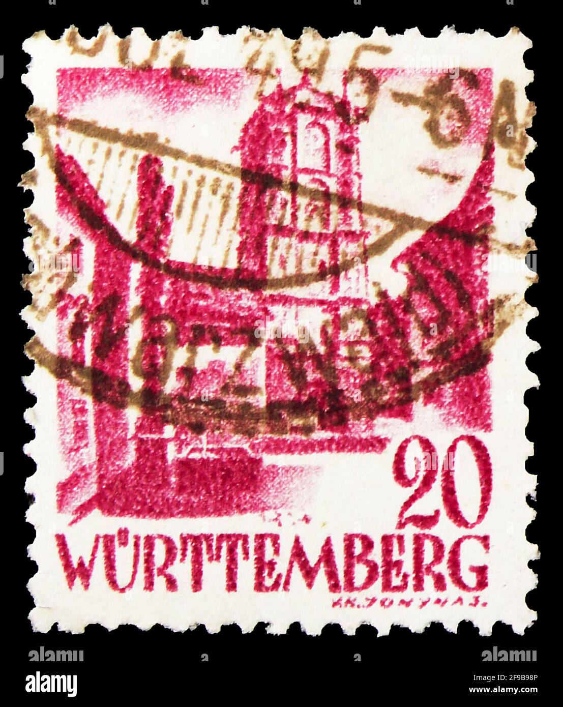 MOSCOW, RUSSIA - SEPTEMBER 24, 2019: Postage stamp printed in Germany, Allied Occupation 1945-1949, shows Gate of Wangen, French Zone - Württemberg-Ho Stock Photo