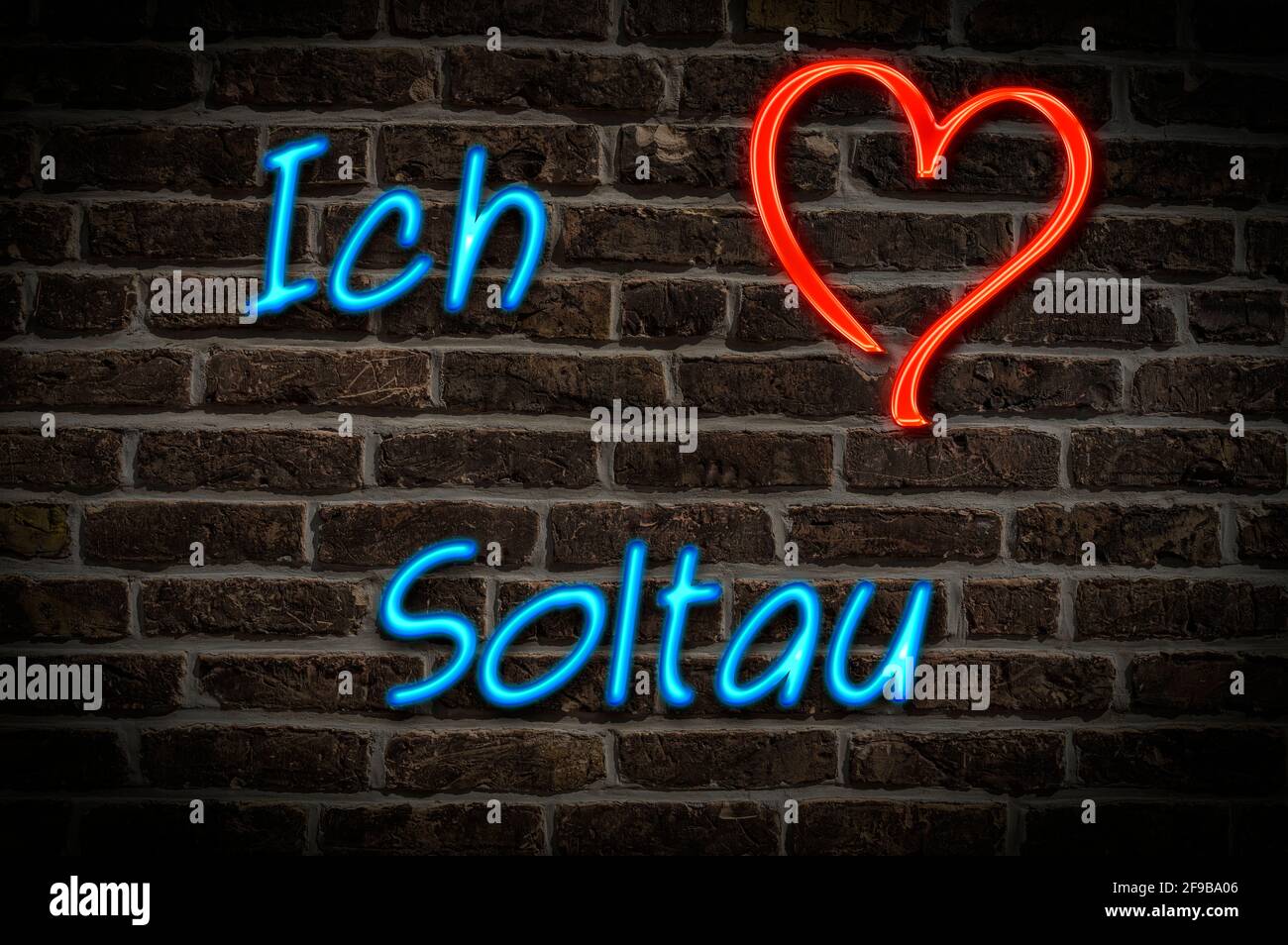 Leuchtreklame, Ich liebe Soltau, Niedersachsen, Deutschland, Europa | Illuminated advertising, I love Soltau, Lower Saxony, Germany, Europe Stock Photo