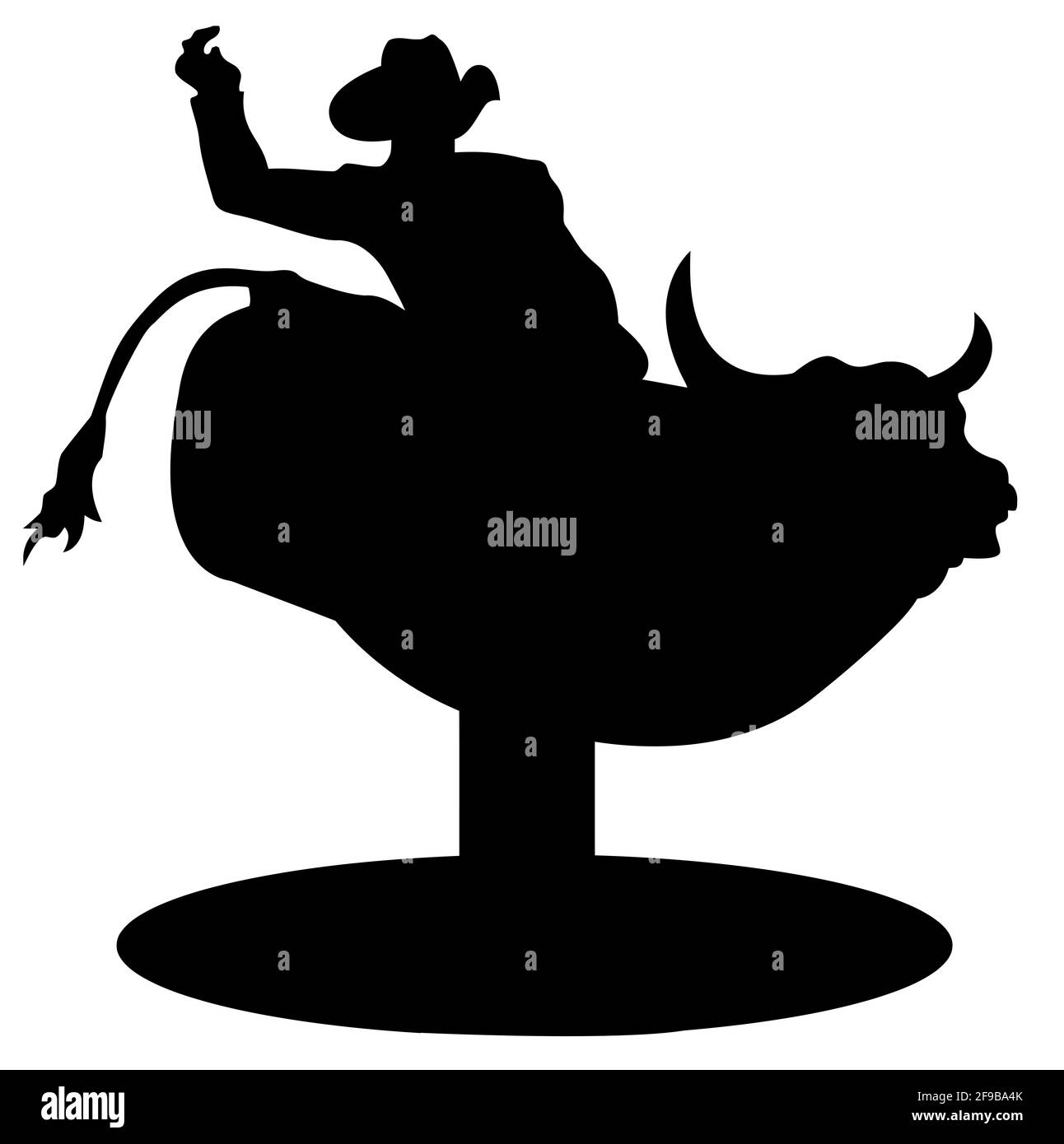 mechanical bull cowboy riding rodeo fun simulator silhouette illustration Stock Photo