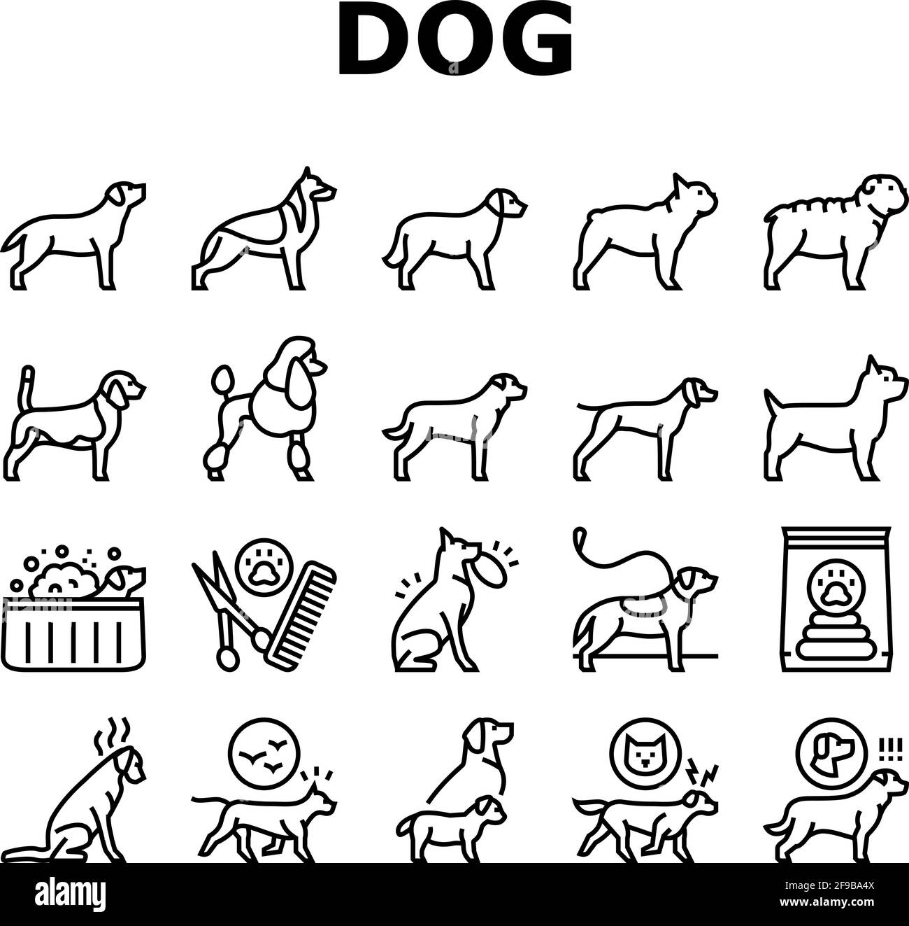 Dog Domestic Animal Collection Icons Set Vector Stock Vector Image ...