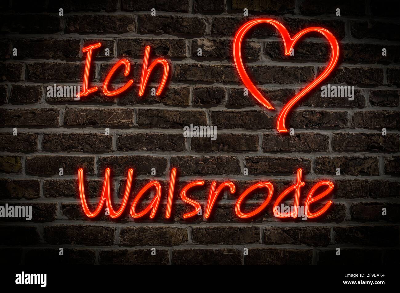 Leuchtreklame, Ich liebe Walsrode, Niedersachsen, Deutschland, Europa | Illuminated advertising, I love Walsrode, Lower Saxony, Germany, Europe Stock Photo
