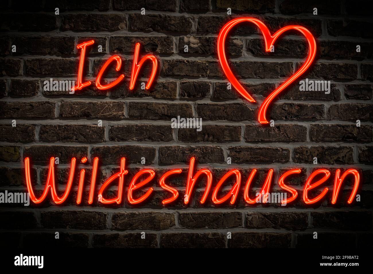 Leuchtreklame, Ich liebe Wildeshausen, Niedersachsen, Deutschland, Europa | Illuminated advertising, I love Wildeshausen, Lower Saxony, Germany, Europ Stock Photo