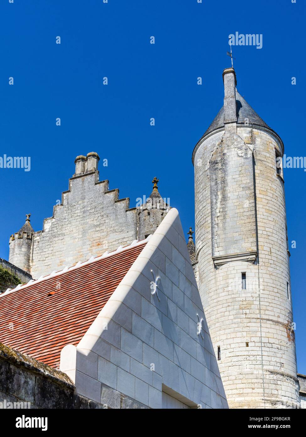 Re-roofed domestic property next to the Royal Chateau in Loches, Indre-et-Loire, France. Stock Photo