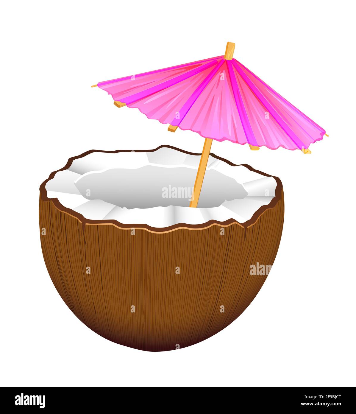 exotic drink coconut water cocktail pink umbrella illustration Stock