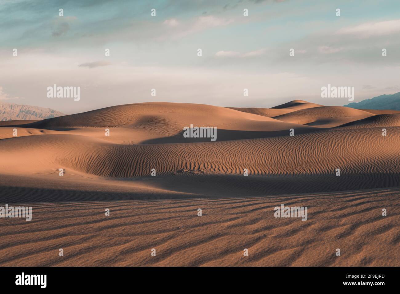 Rising dunes at Mesquite Flat in Death Valley, California. Stock Photo