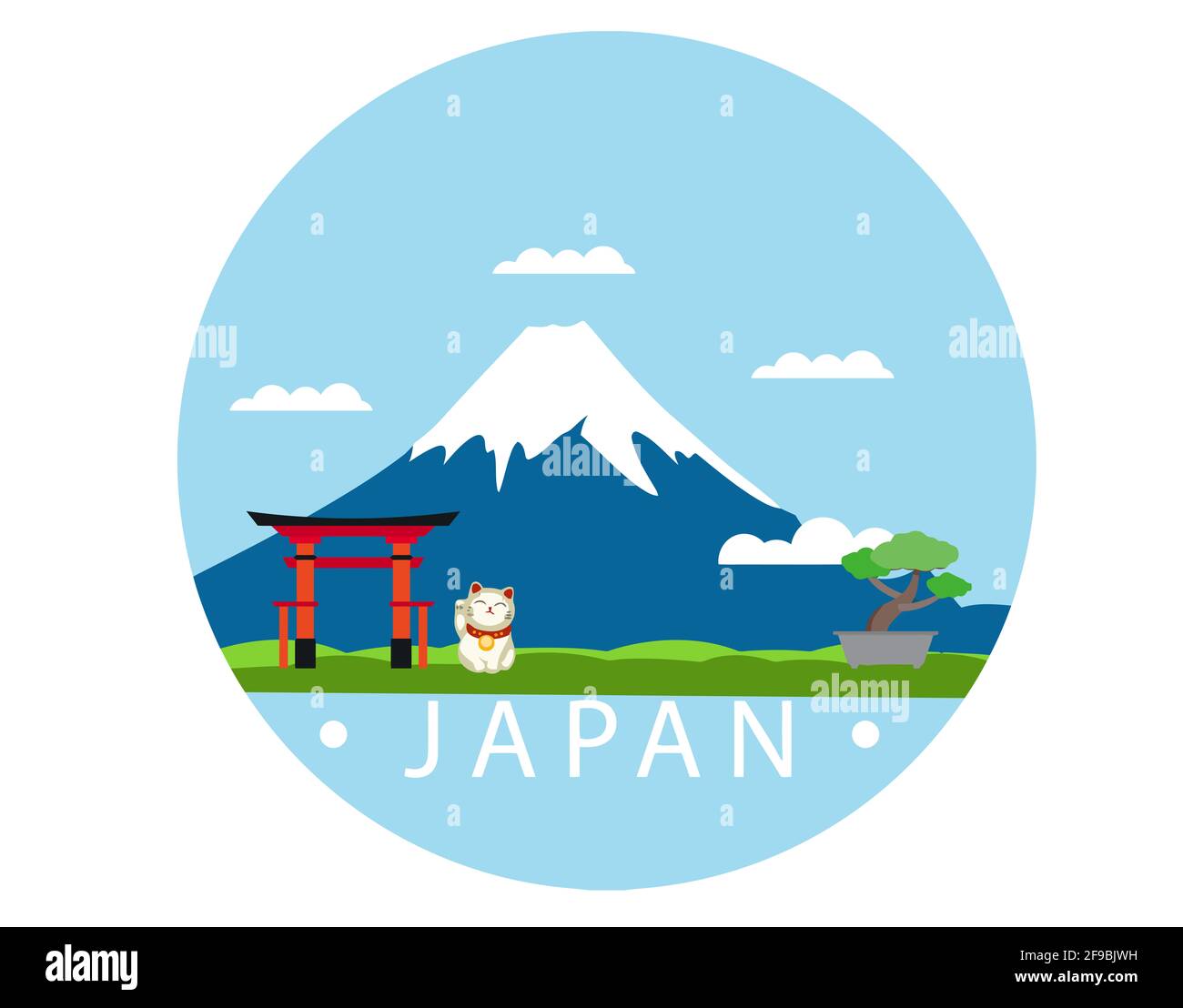 Mount Fuji bonsai Japan culture nature landmark illustration Stock 