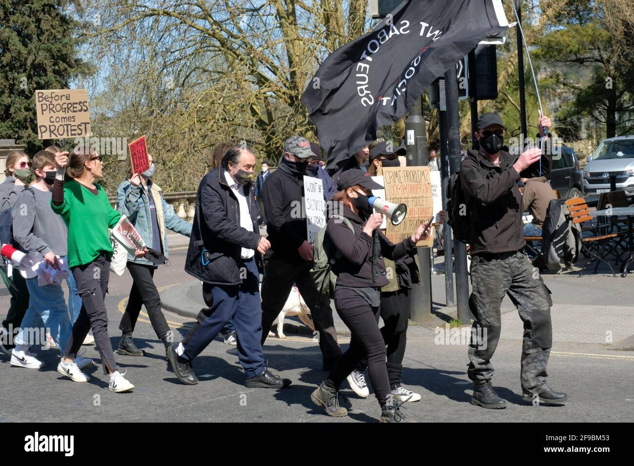 Abbey Courtyard, Bath, UK. 17th Apr, 2021. Protestors march through Bath to express discontent with the Governments changes to the right to protest. This is one of many protests around the UK today. Credit: JMF News/Alamy Live News Stock Photo