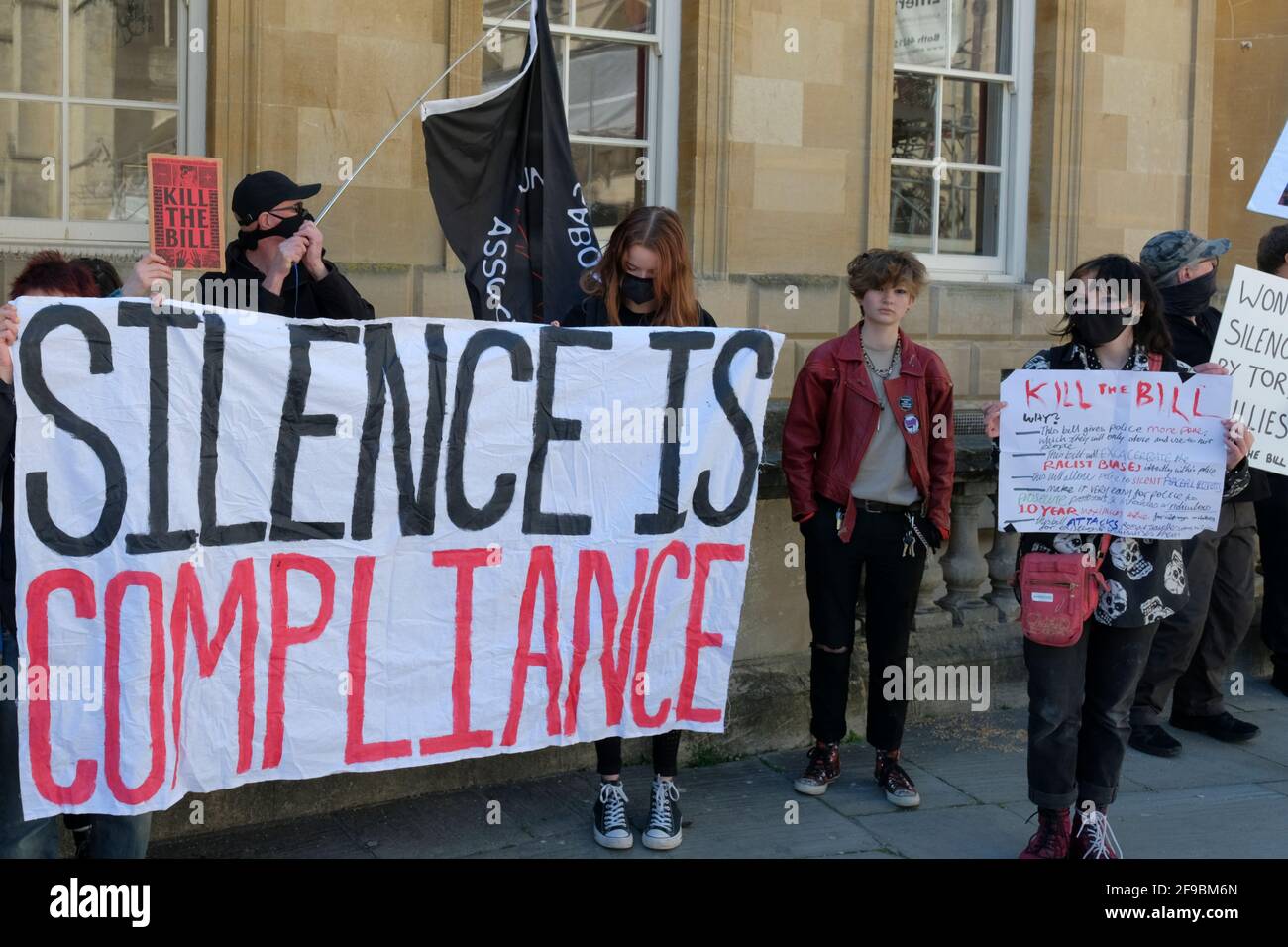 Abbey Courtyard, Bath, UK. 17th Apr, 2021. Protestors gather in the Bath Abbey Courtyard to express discontent with the Governments changes to the right to protest. This is one of many protests around the UK today. Credit: JMF News/Alamy Live News Stock Photo