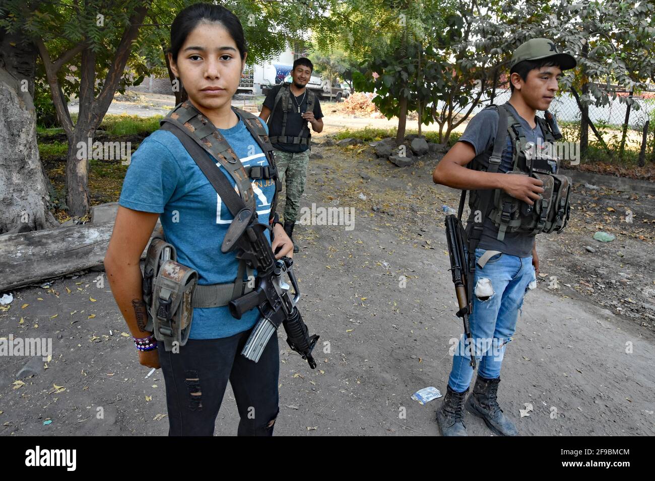Buenavista, Mexico. 10th Apr, 2021. Los Viagras are an armed group that  calls themselves self-defense militias in Buenavista, Michoacan, Mexico on  April 10, 2021. Many young under age kids walk around armed, image size:1300x956