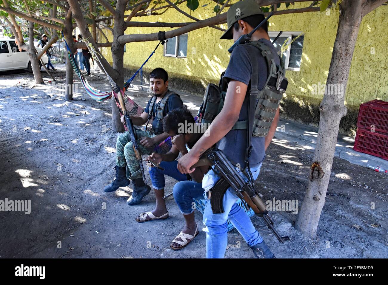 Buenavista, Mexico. 10th Apr, 2021. Los Viagras are an armed group that  calls themselves self-defense militias in Buenavista, Michoacan, Mexico on  April 10, 2021. Many young under age kids walk around armed, image size:1300x956