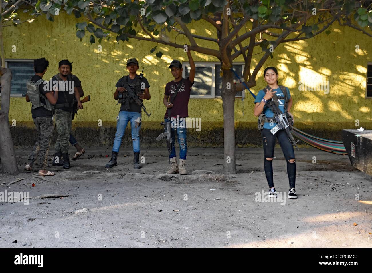 Buenavista, Mexico. 10th Apr, 2021. Los Viagras are an armed group that  calls themselves self-defense militias in Buenavista, Michoacan, Mexico on  April 10, 2021. Many young under age kids walk around armed, image size:1300x956