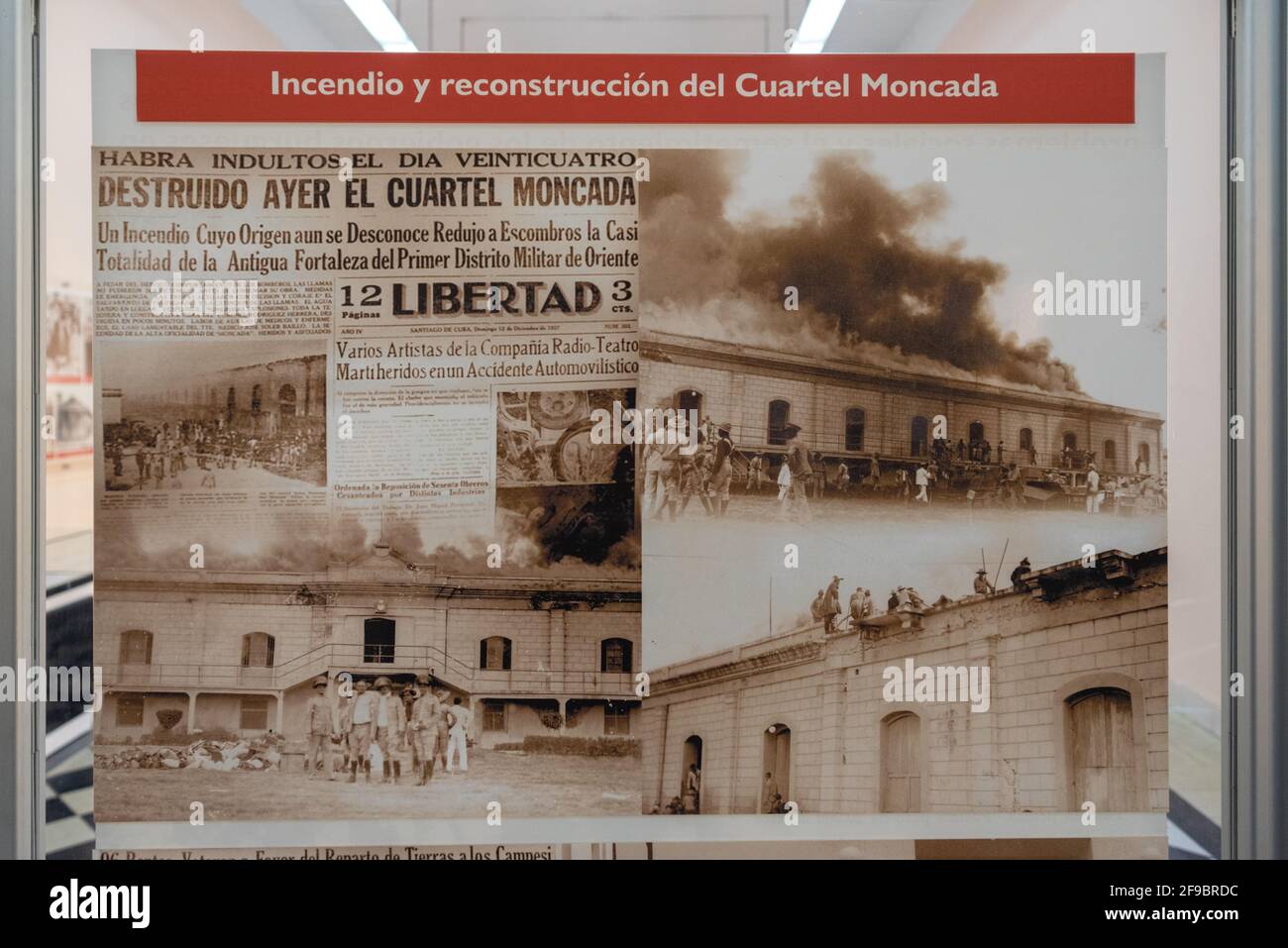 Newspaper clippings about the Moncada Barracks (Cuartel Moncada), Santiago de Cuba, Cuba Stock Photo