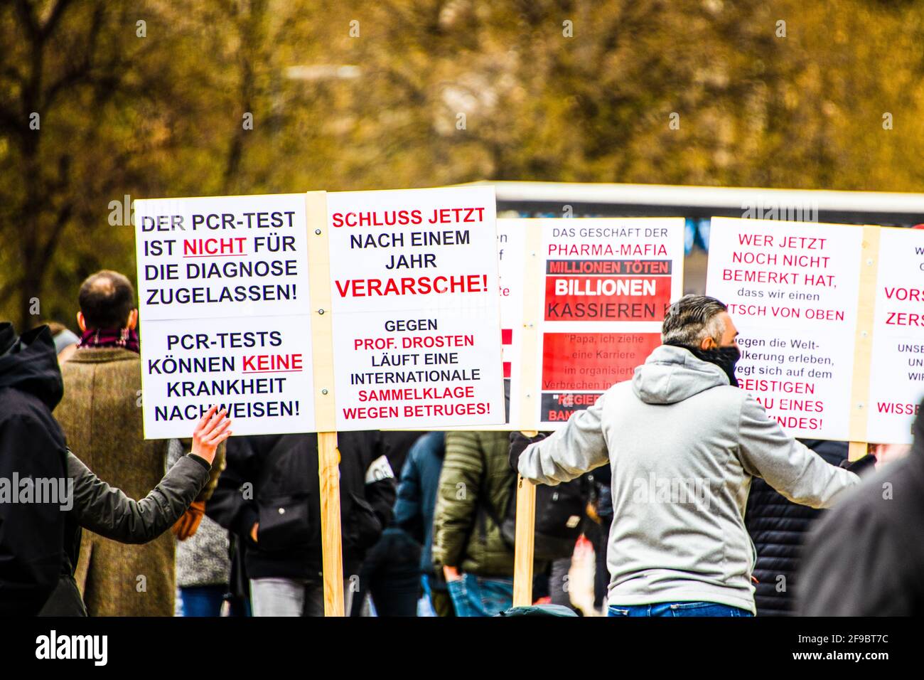 Demonstration against the restrictions beacause of the contagious pandemic disease in Munich on the 17th April 2021 Stock Photo