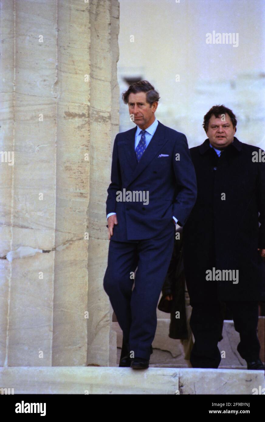 Charles, Prince of Wales, on the steps of the Parthenon, during his first official visit in the Acropolis of Athens, Greece, on 23 November,1998. Photo: Dimitris Aspiotis Stock Photo