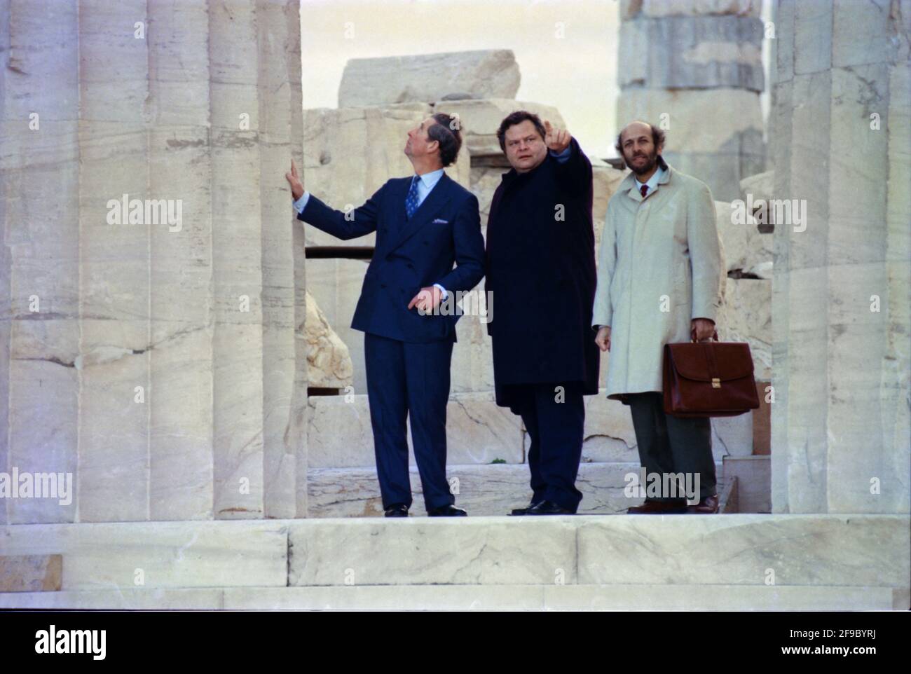 Charles, Prince of Wales, on the steps of the Parthenon, during his first official visit in the Acropolis of Athens, Greece, on 23 November,1998. Photo: Dimitris Aspiotis Stock Photo
