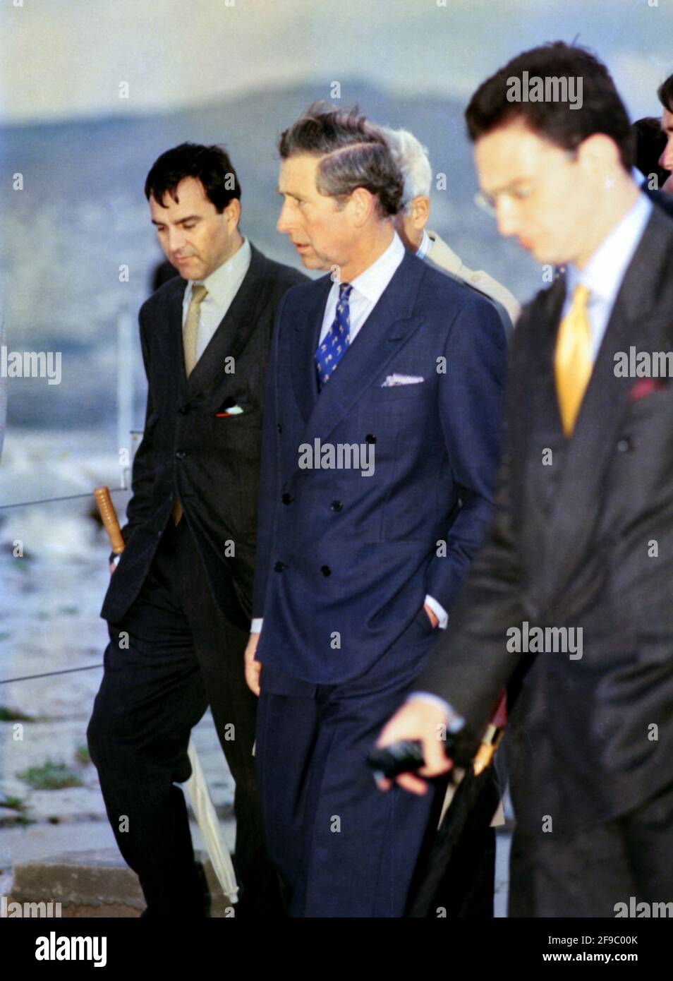 Charles, Prince of Wales, on the steps of the Parthenon, during his first official visit in the Acropolis of Athens, Greece, on 23 November,1998. Photo: Dimitris Aspiotis Stock Photo