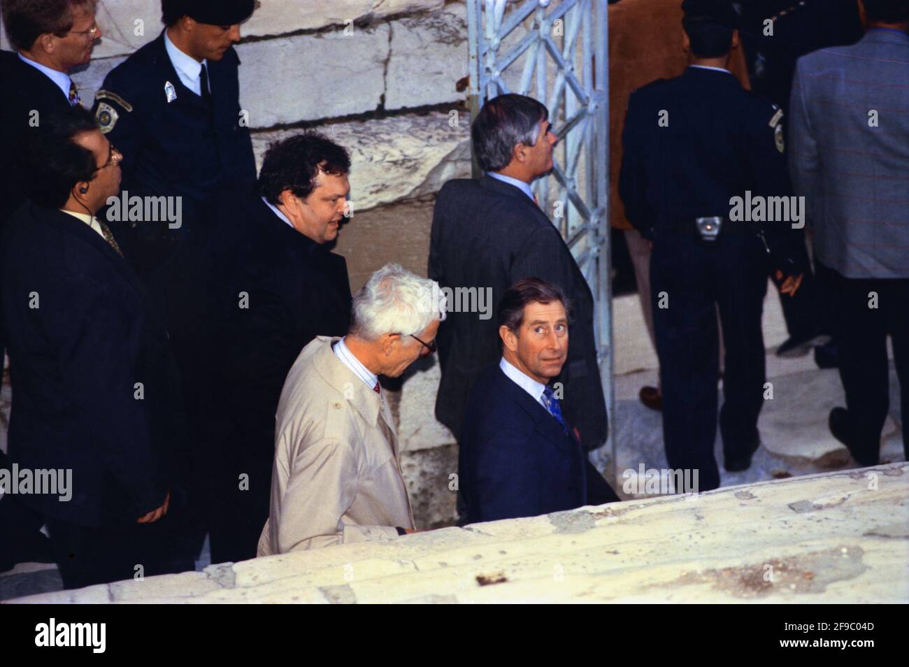 Charles, Prince of Wales, on the steps of the Parthenon, during his first official visit in the Acropolis of Athens, Greece, on 23 November,1998. Photo: Dimitris Aspiotis Stock Photo