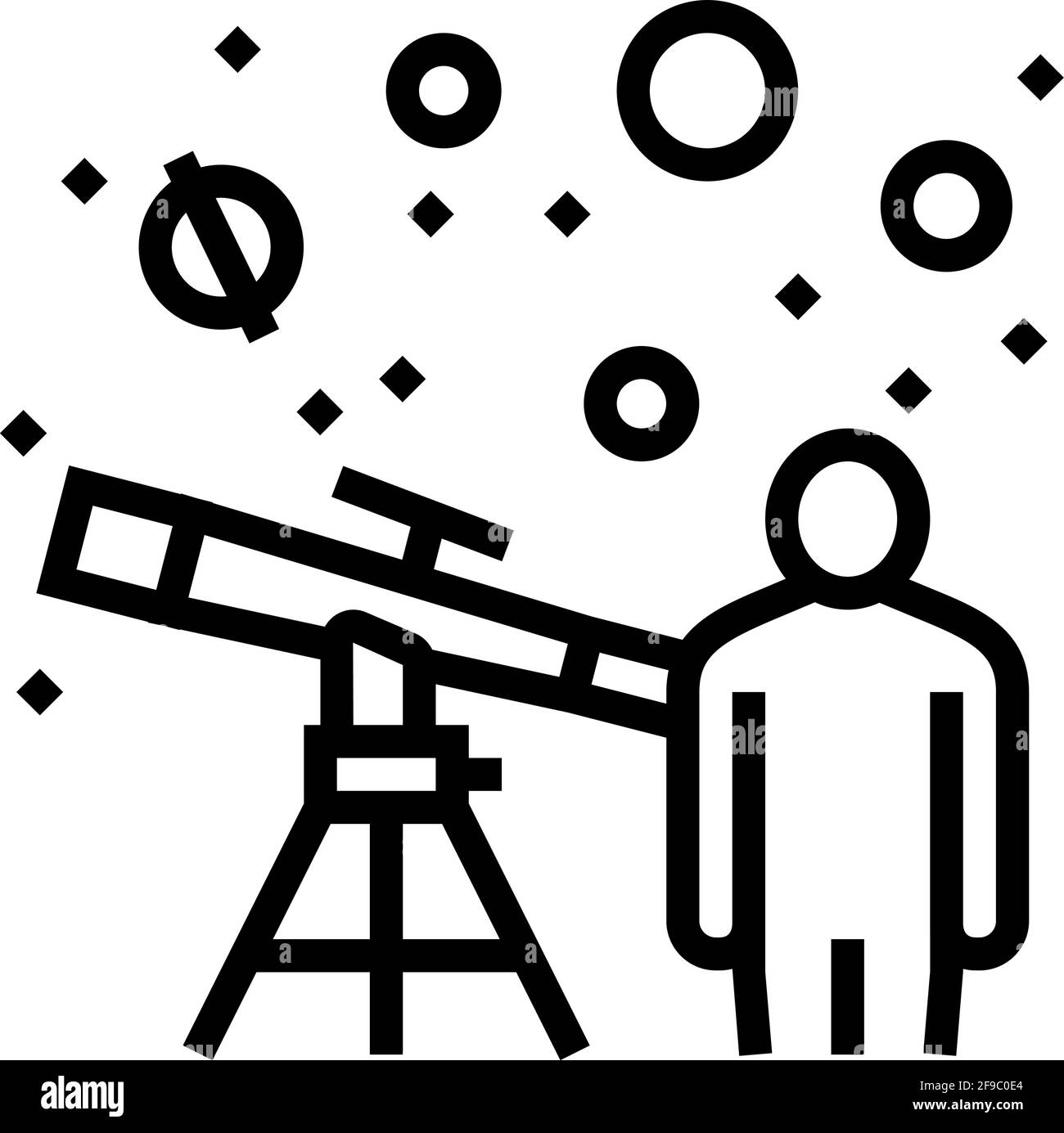 astronomer watching in telescope on stars line icon vector illustration