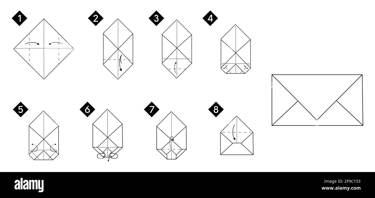 How to make a origami envelope vector illustration. Monochrome black line  step by step DIY instruction Stock Vector Image & Art - Alamy