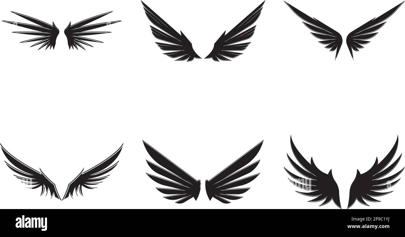Wings black icons vector set. Modern minimalistic design Stock Vector ...