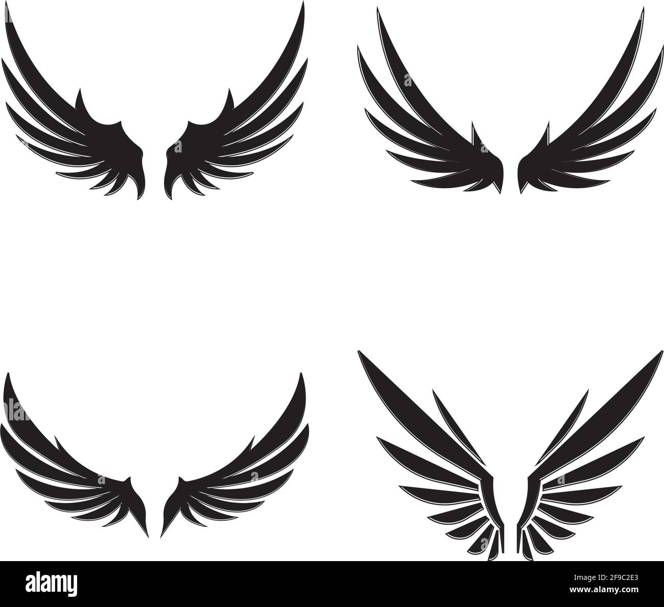 Wings black icons vector set. Modern minimalistic design Stock Vector ...