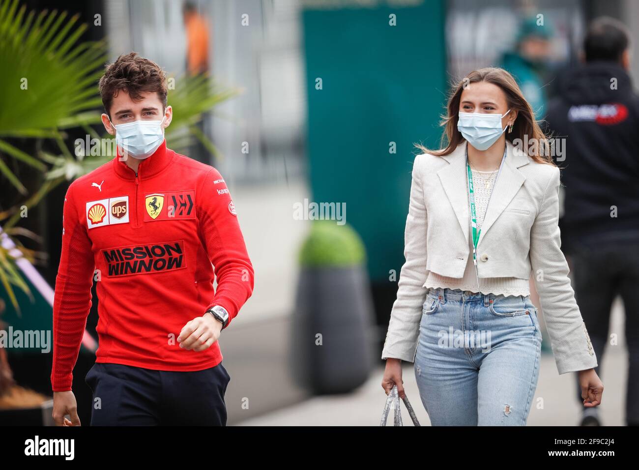 Imola, Italy. 17th April, 2021. LECLERC Charles (mco), Scuderia Ferrari  SF21, and his girlfriend SINE Charlotte, portrait during the Formula 1  Pirelli Gran Premio Del Made In Italy E Dell emilia Romagna